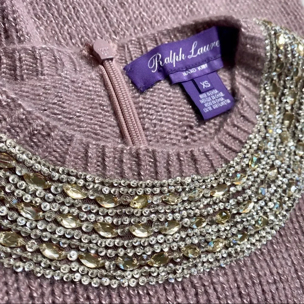 Ralph Lauren Pre-Fall ‘16 Hand Knit Embellished Jewel-neck Cashmere & Silk Shell